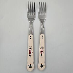 Two Pfaltzgraff 8" Snow Village Stainless Steel Dinner Forks Replacements